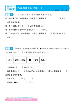 算数プリント３年生　九九の表とかけ算